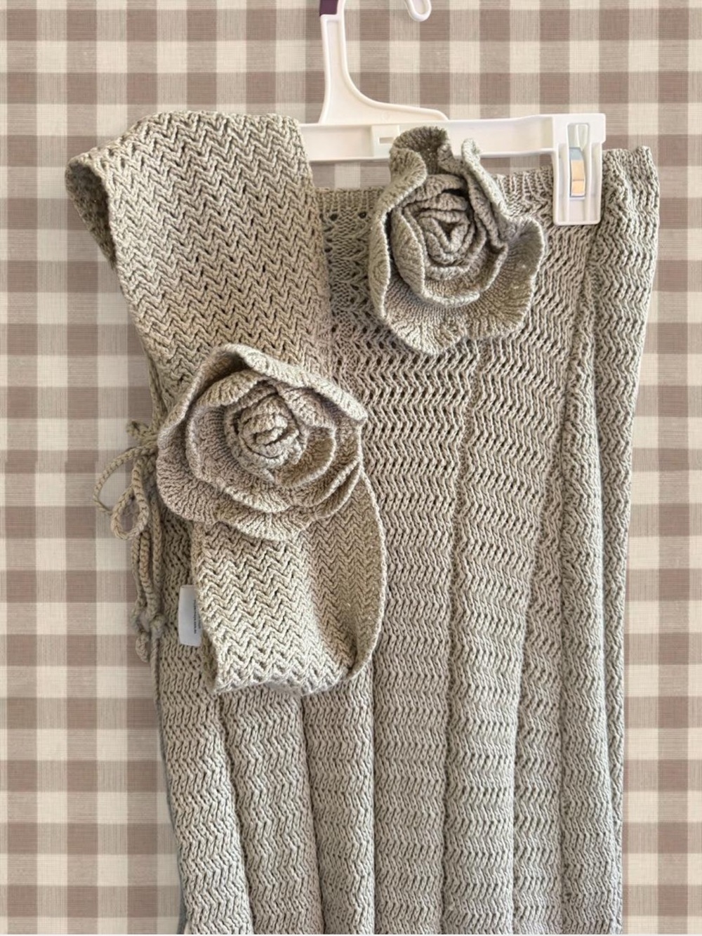 Peppermayo Beige Knit High-Low Skirt With Crop Top Set